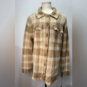 WILLIAM RAST Brown Tan Plaid Button Down Cardigan sz Medium